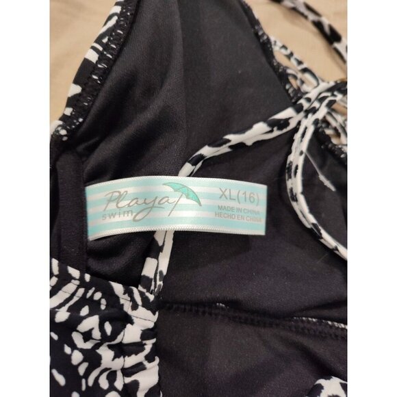 $115 Playa Swim Collection One Piece Tribal Tropical Swimsuit 16 XL Black White - Picture 10 of 12